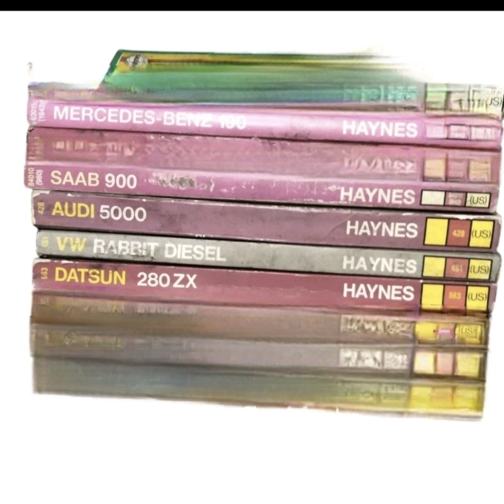 (5)Haynes automotive repair manuals Mercedes Saab Vw Audi Datsun